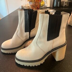 Free People Leather James Chelsea Stylish Cream and Black Women's Ankle Boots